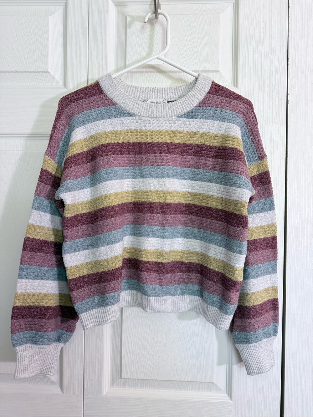 Pink Rose Striped Crewneck Sweater
